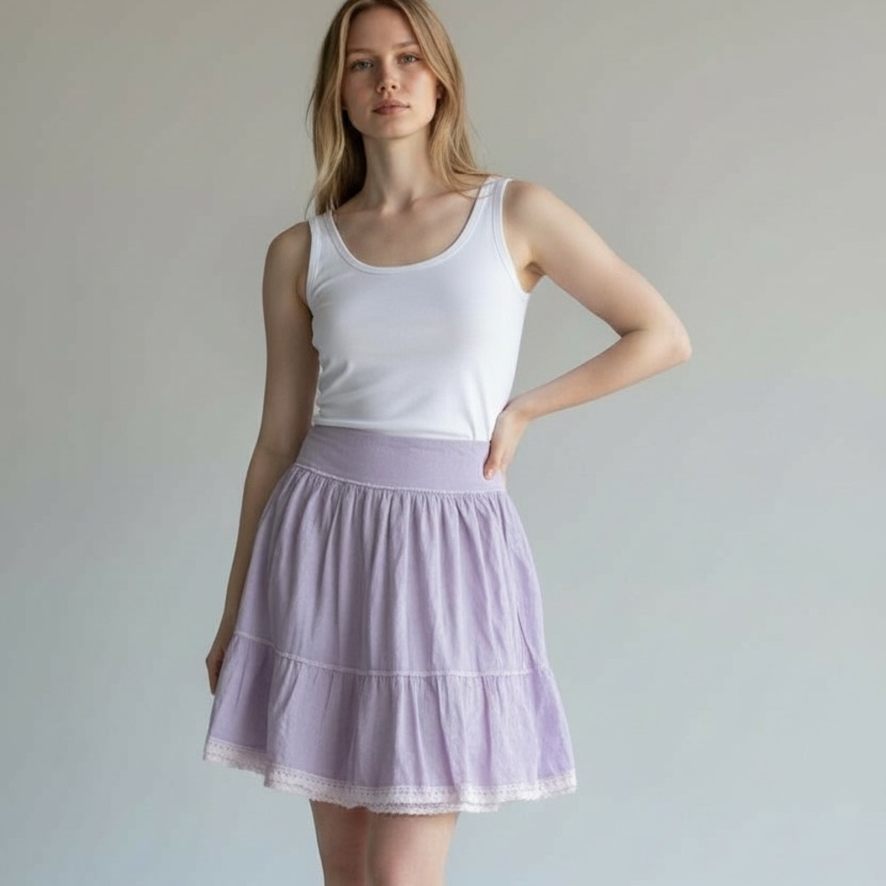 Venus Lilac Ruffle Midi Skirt L | Y2K Coquette Vibe